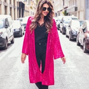 Jess Lea Vibrant Pink Sequin Kimono